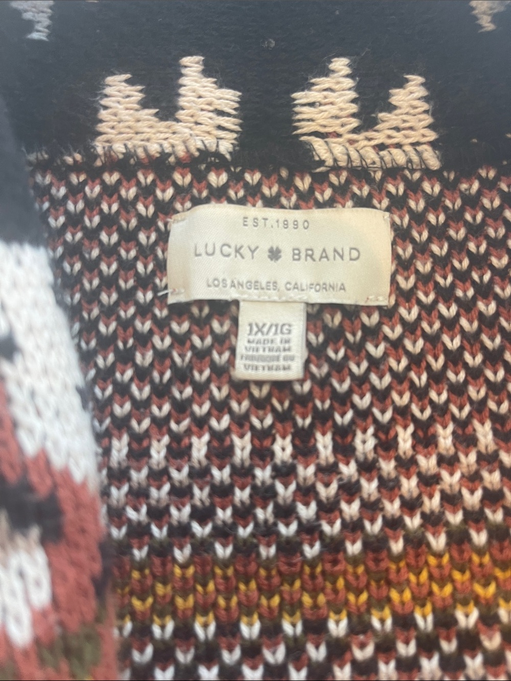 Lucky Brand Black & Rust Patterned Shawl Collar Cardigan (Oversized/Comfy) View 2